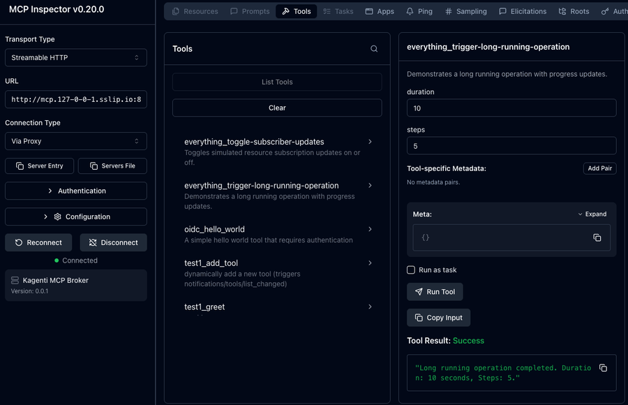 MCP Inspector showing tools from aggregated MCP servers