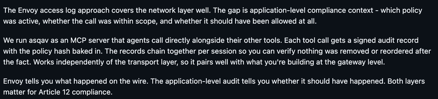 Second comment on the MCP Gateway auditing issue